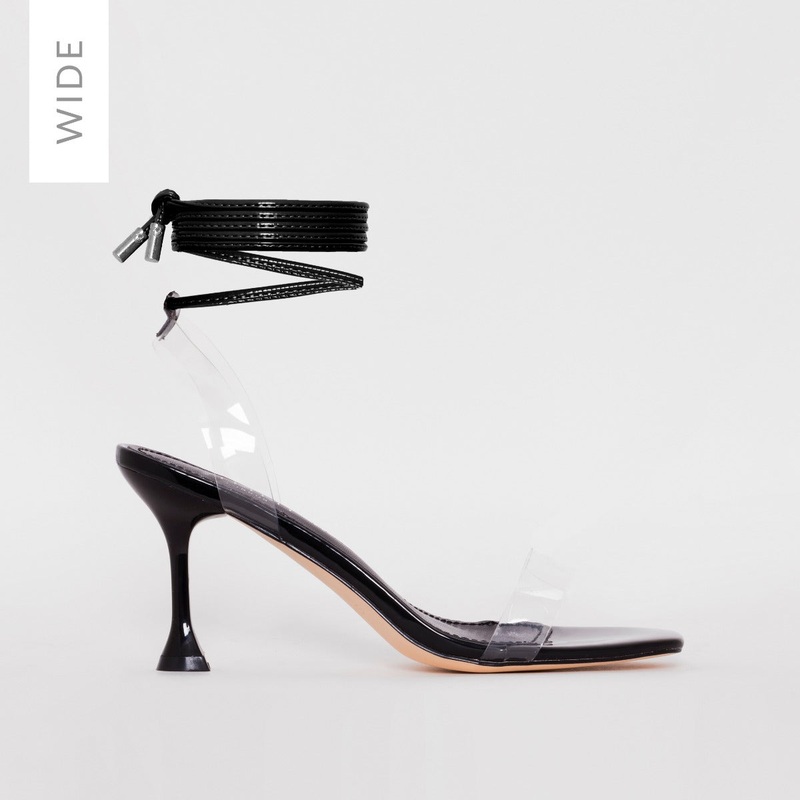 Truo Wide Fit Black Clear Lace up Stiletto Heels