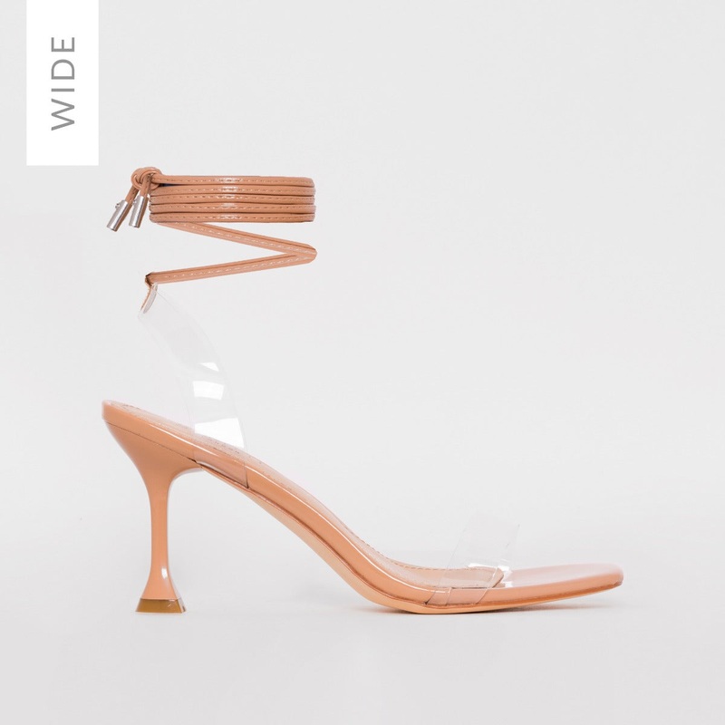 Truo Wide Fit Nude Clear Lace up Stiletto Heels