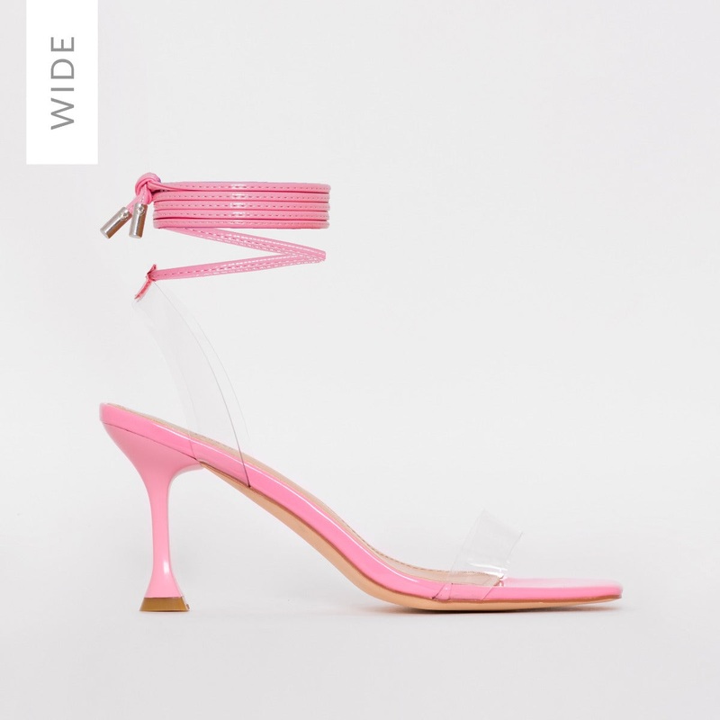 Truo Wide Fit Pink Clear Lace up Stiletto Heels