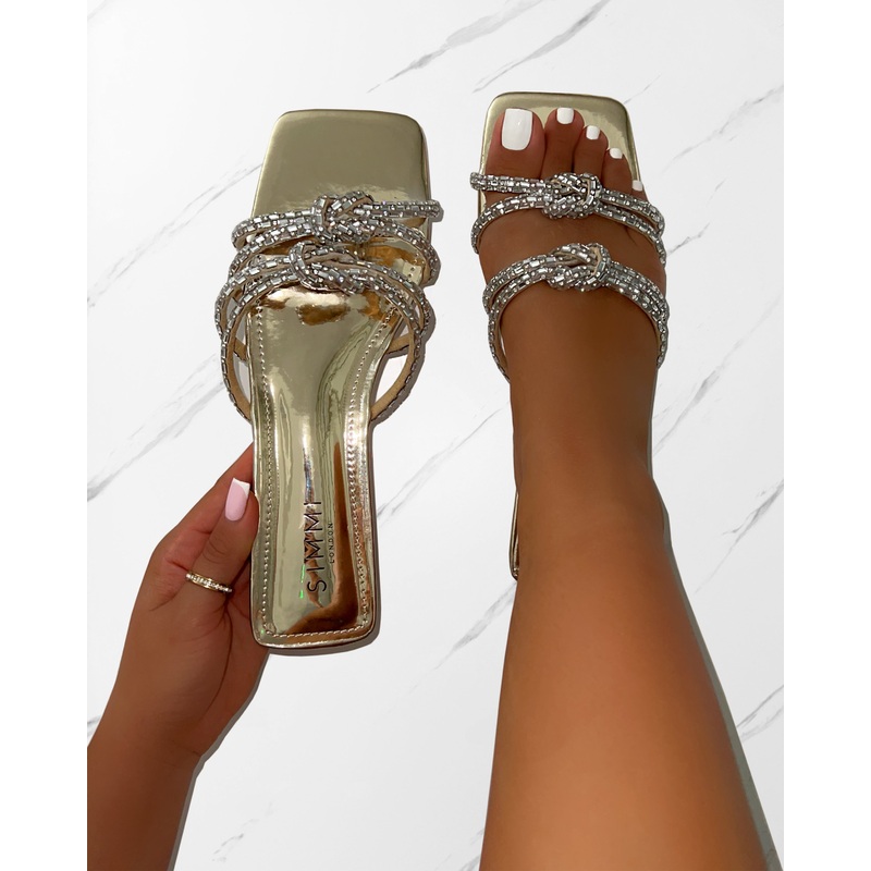 Aliano Gold Patent Diamante Flat Sandals