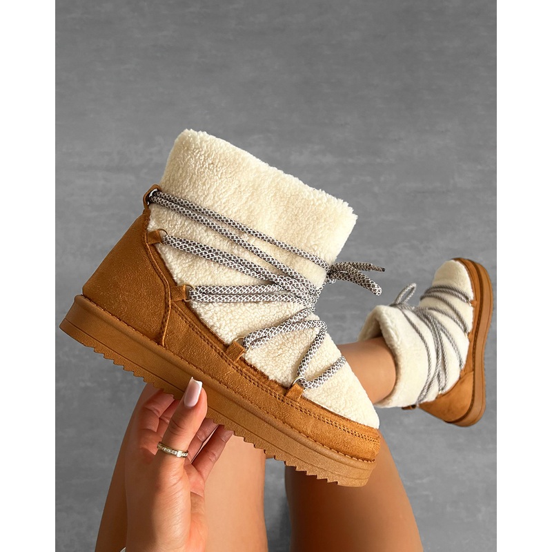 Warmth Tan Borg Mix Laced Snow Boots