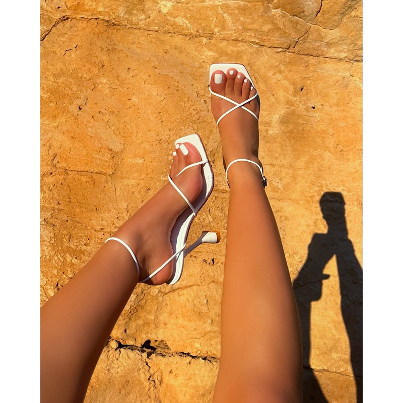 Tasha Ghouri Darii White Patent Flared Stiletto Heels