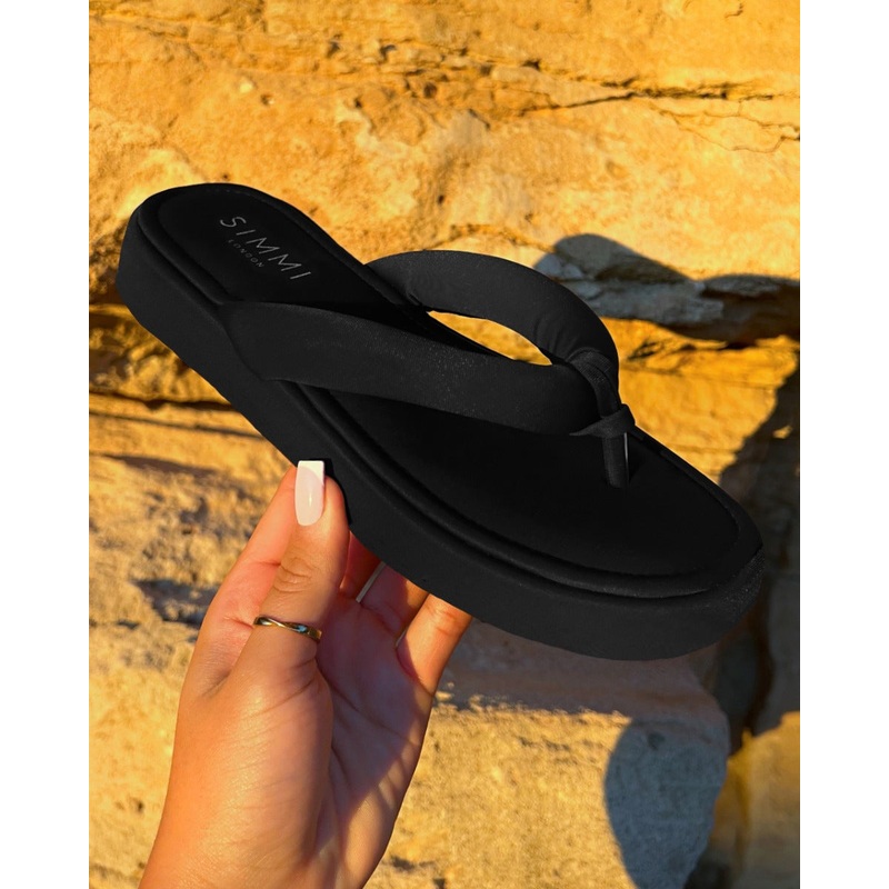 Tasha Ghouri Rowena Black Lycra Toe Thong Flatform Sandals