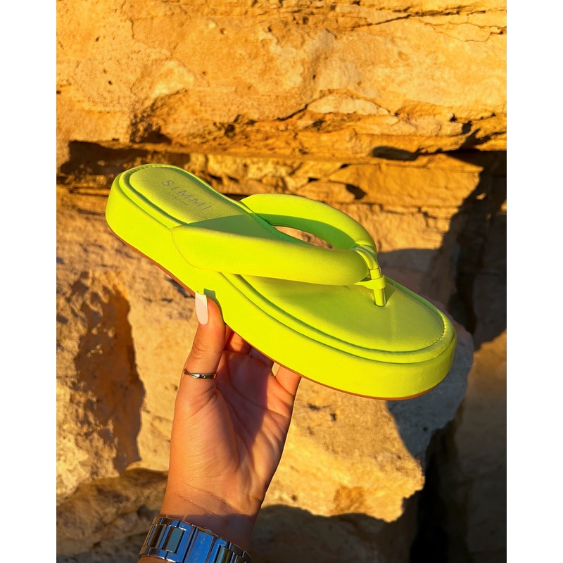 Tasha Ghouri Rowena Lime Green Lycra Toe Thong Flatform Sandals