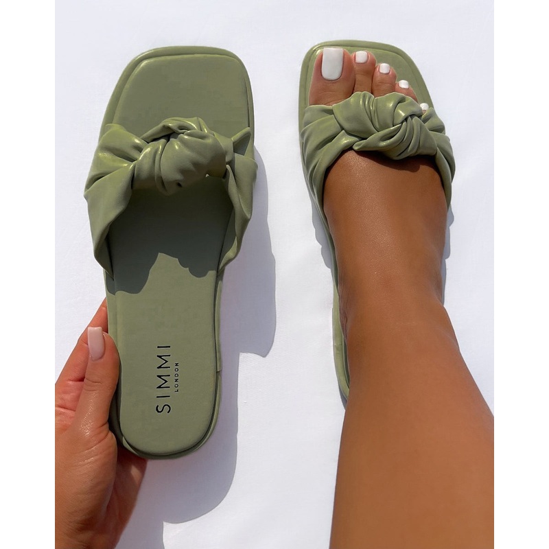 Xantia Khaki Padded Knot Flat Sandals