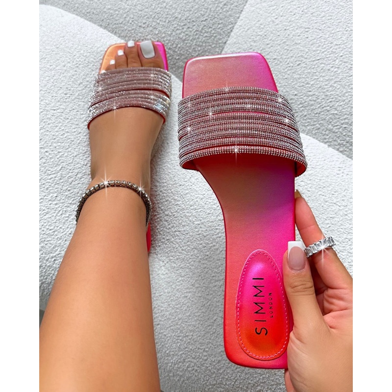 Bethan Orange Ombre Diamante Flat Sandals