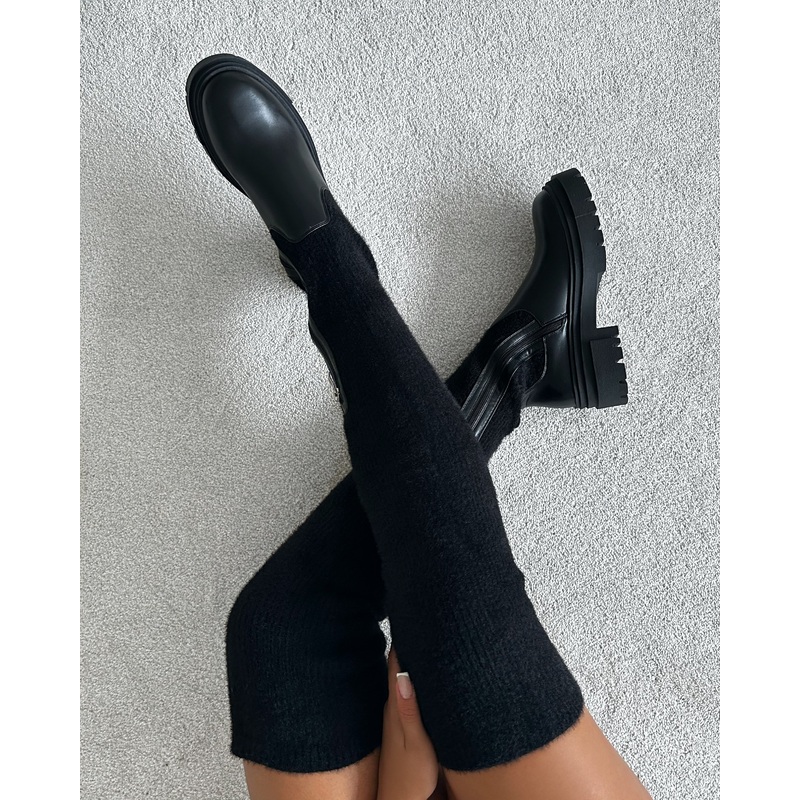 Stallone Black Over The Knee Fluffy Sock Boots