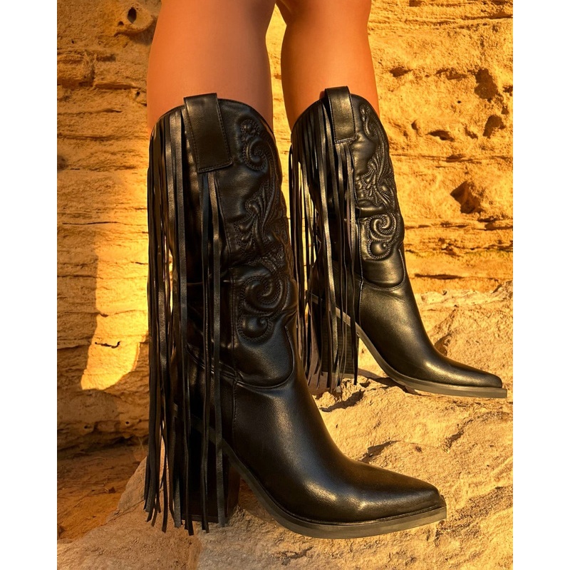 Tasha Ghouri Andrew Black Tassle Calf Western Boots