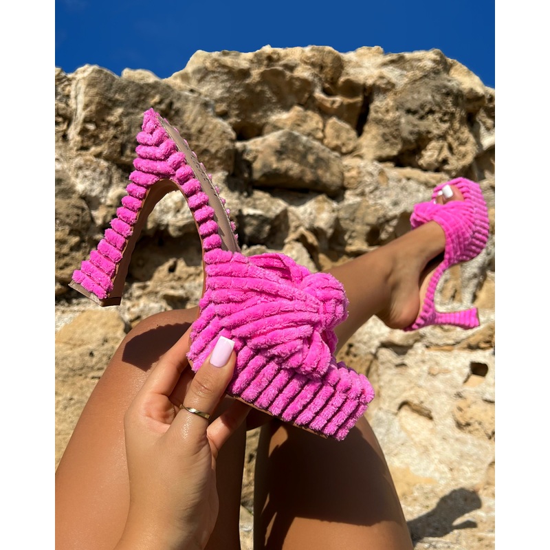 Tasha Ghouri Cedar Pink Towelling Knot Platform Mules