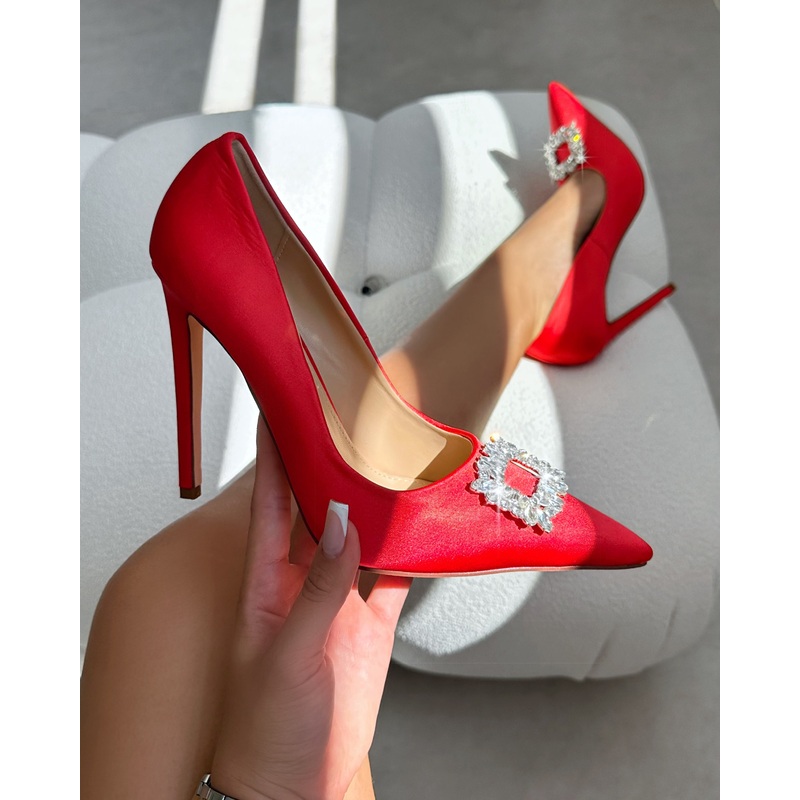 Sparks Red Satin Diamante Court Shoes