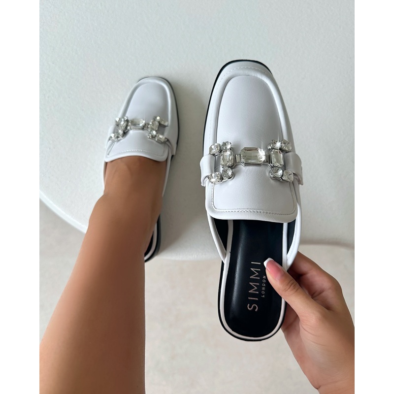Xanthe White Diamant Slip On Mules