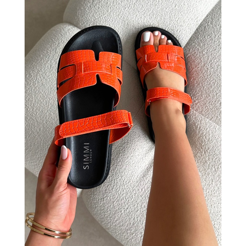 Adelle Orange Croc Chunky Footbed Slides