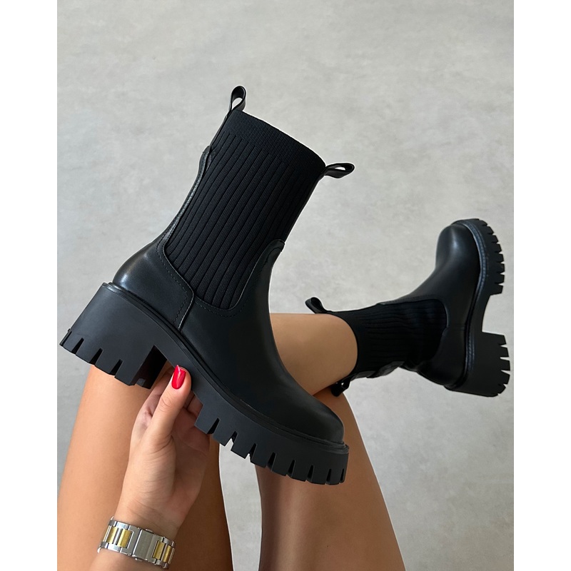 Albie Black Chunky Knitted Ankle Boots