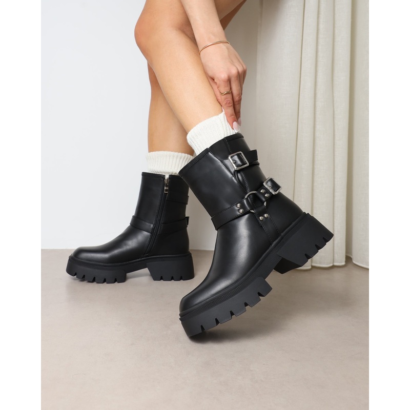 Alpesh Black Chunky Biker Boots