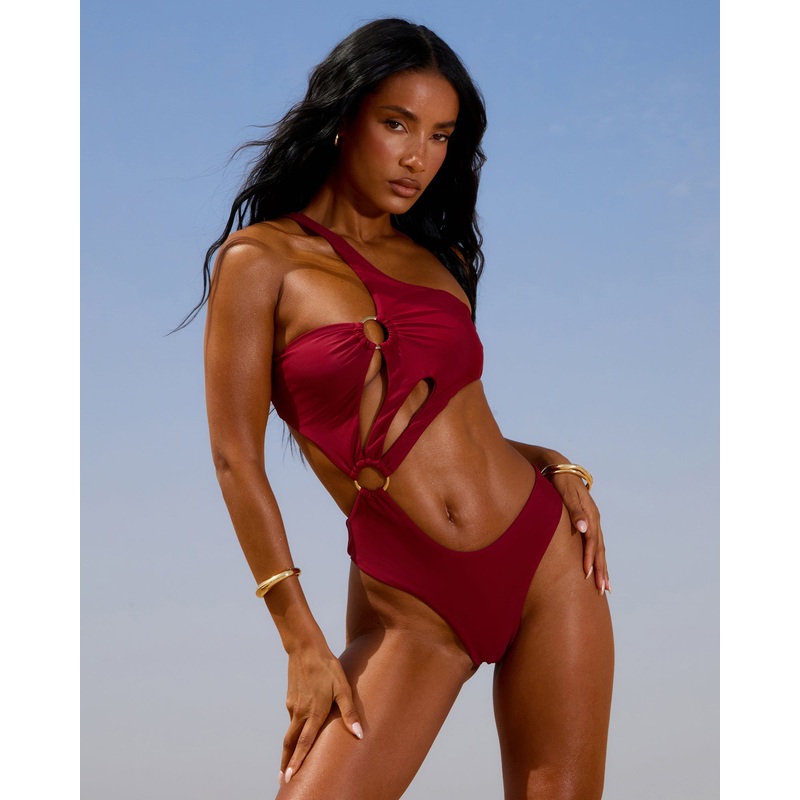 Amara Deep Red Ring Trim Cut Out Swimsuit