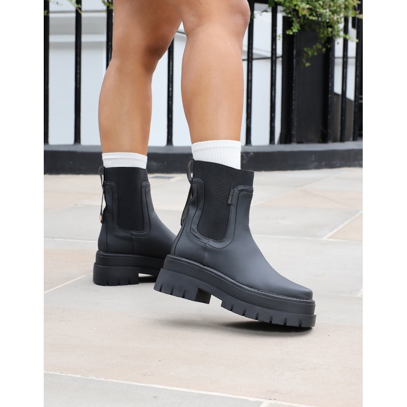 Ansel Black Rubberized Chunky Chelsea Boots