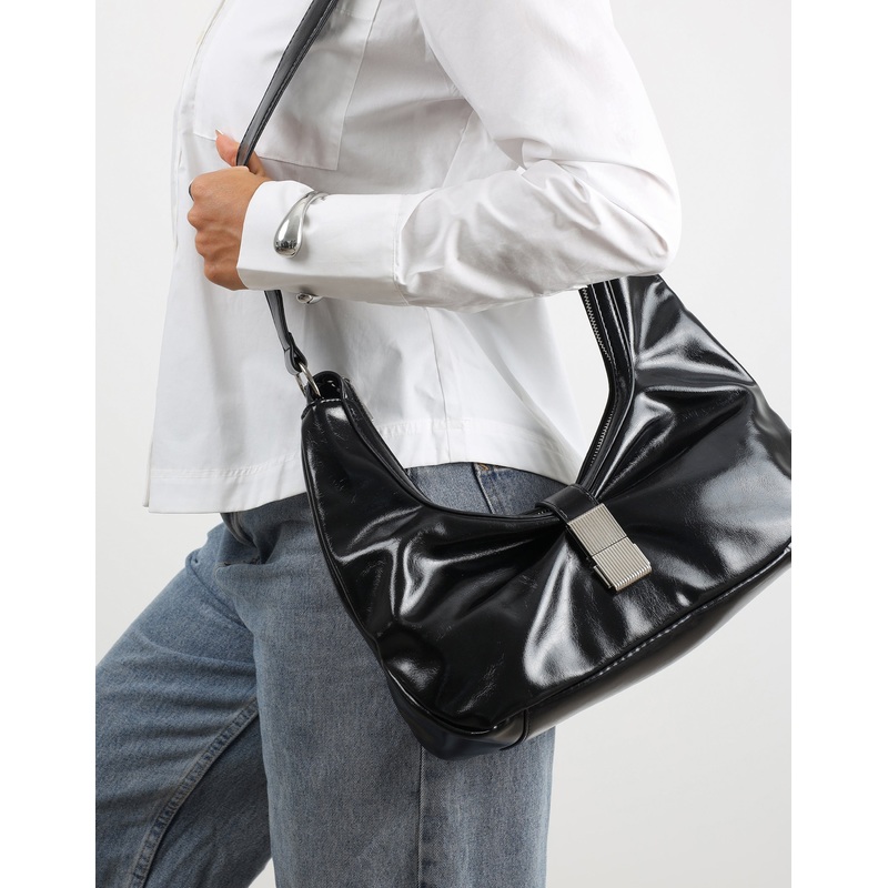 Asher Black Buckle Detail Shoulder Bag
