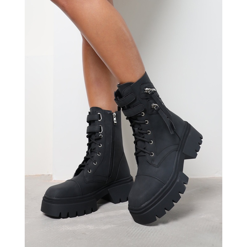 Bennett Black Nubuck Chunky Lace Up Boots