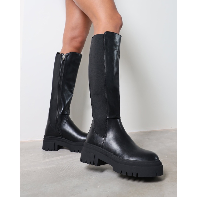 Bernard Black Chunky Knee Boots
