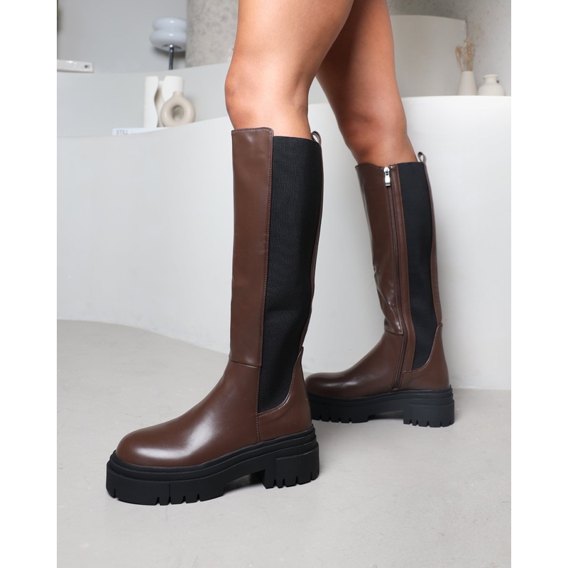 Bernard Brown Chunky Knee Boots