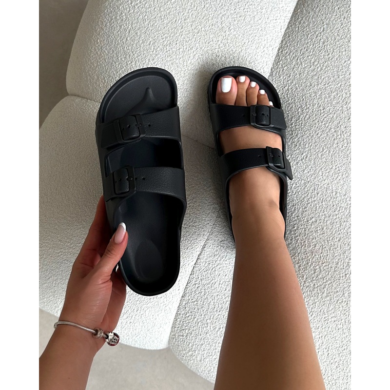 Tropix Black Double Strap Slide Sandals