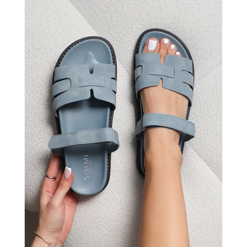 Adelle Blue Nubuck Chunky Footbed Slides