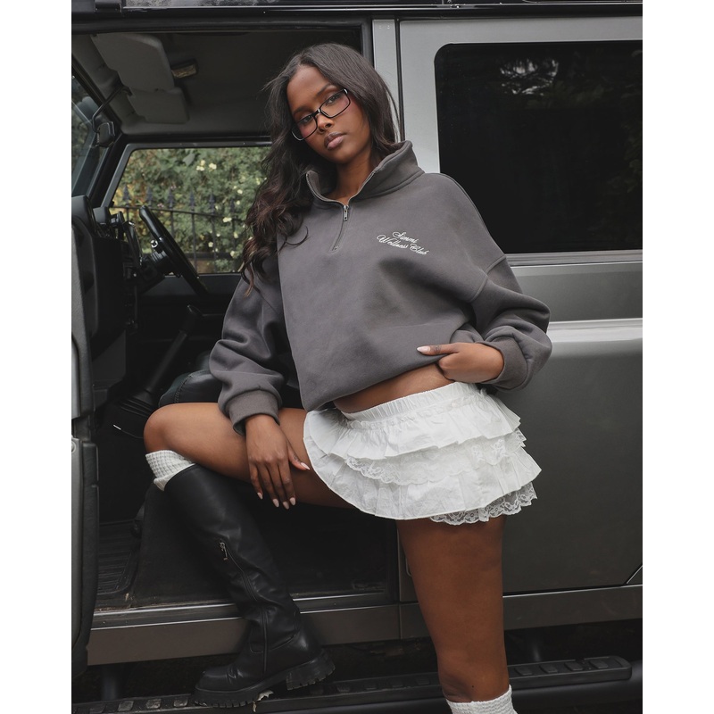 Ames Simmi Studios Half Zip Slogan Sweatshirt in Slate