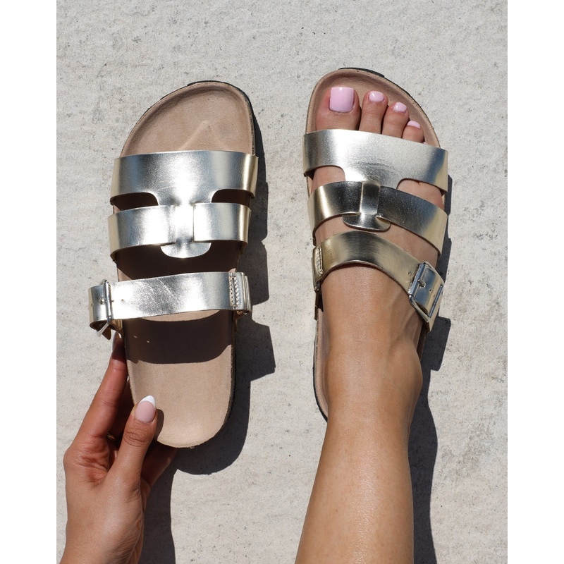 Amia Gold Metallic Slip on Footbed Slides