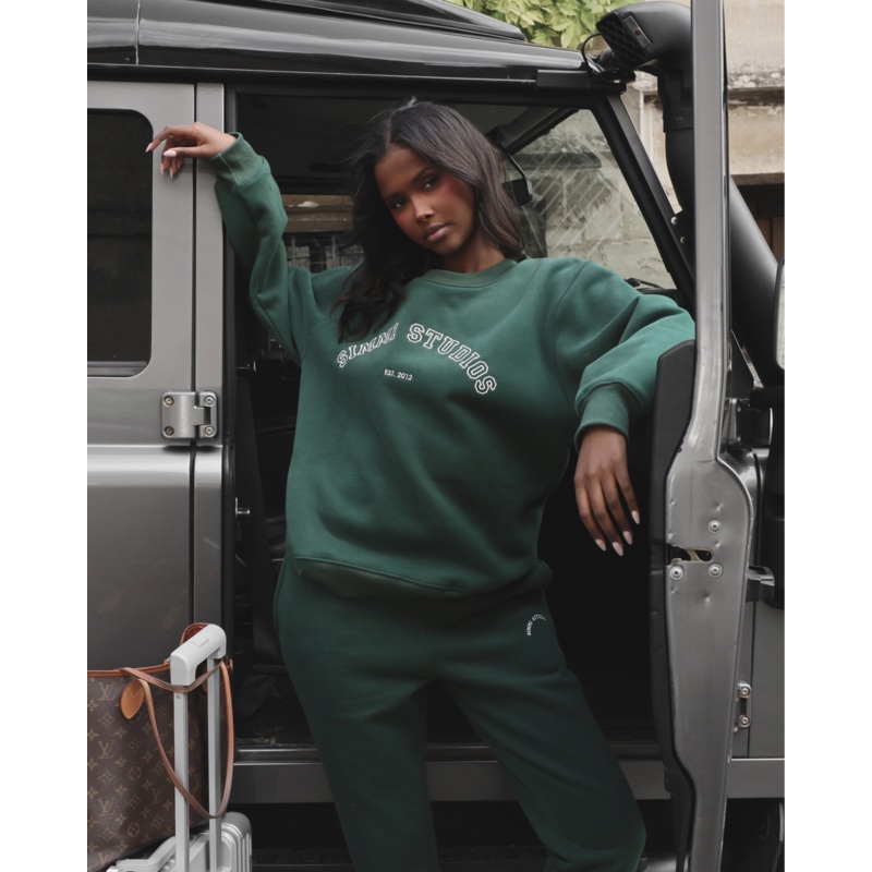 Ashby Simmi Studios Varsity Slogan Sweatshirt in Pine Green