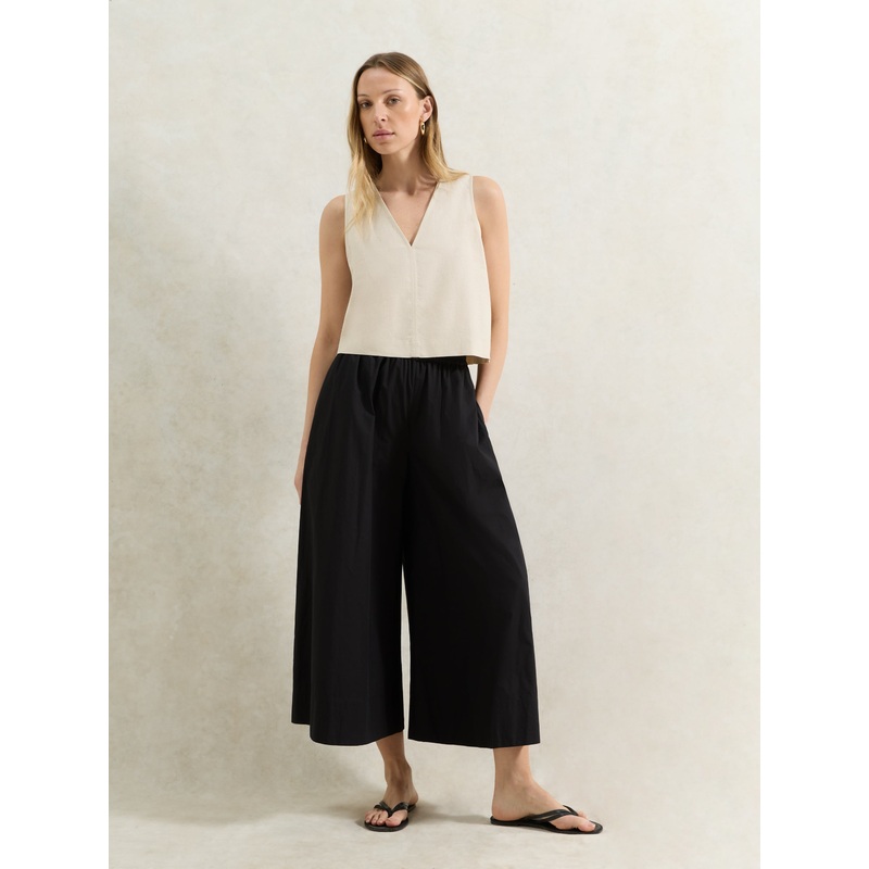 Black Cotton Poplin Culottes-6 & 8 & 10 & 12 & 14 & 16 & 18-Black