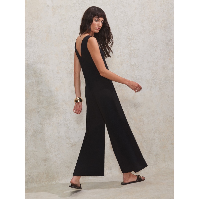 Black Jersey V Neck Jumpsuit-6 & 8 & 10 & 12 & 14 & 16 & 18-Black