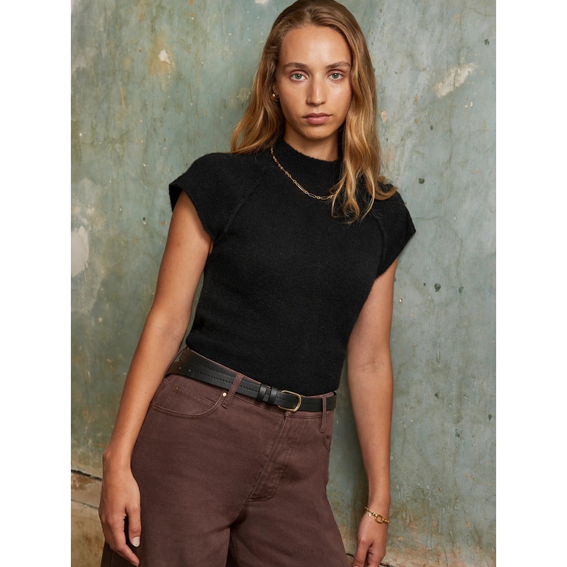 Black Turtleneck Knit Top with Wool and Alpaca