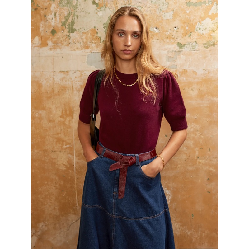 Burgundy Knit Jumper with Cashmere and Wool