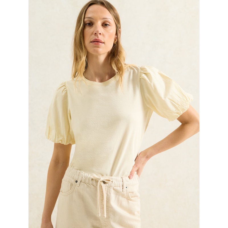 Buttermilk Pure Cotton Puff-Sleeve T-Shirt