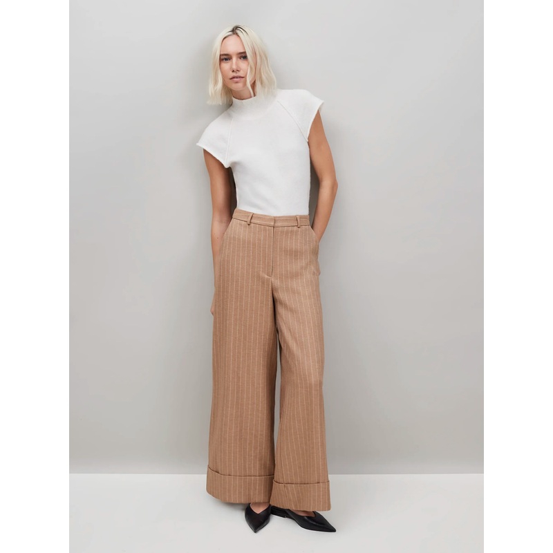Caramel Pinstripe Trouser-6 & 8 & 10 & 12 & 14 & 16 & 18-Neutral