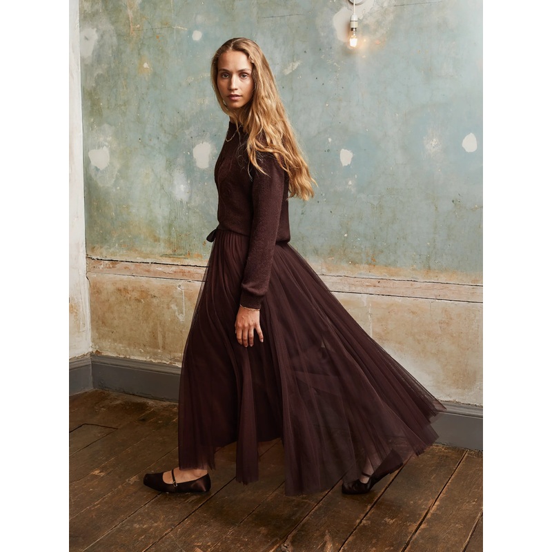 Chocolate Tulle Maxi Skirt-6 & 8 & 10 & 12 & 14 & 16 & 18-Brown