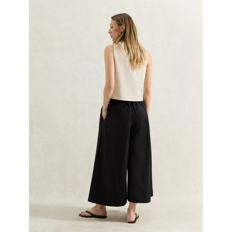 Petite Black Cotton Poplin Culottes
