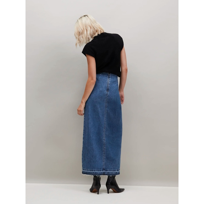 Petite Blue Denim Split Front Maxi Skirt