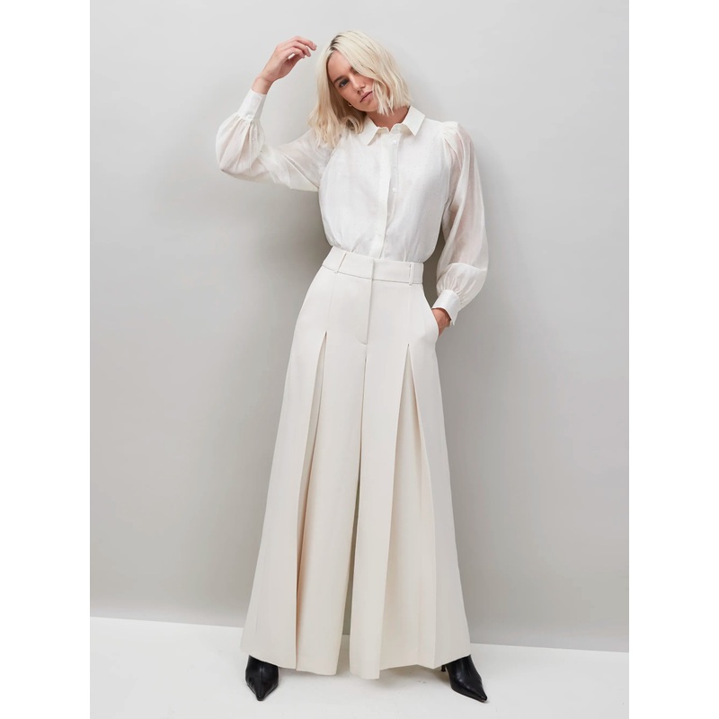 Wide-Leg Trousers-6 & 8 & 10 & 12 & 14 & 16 & 18-Cream