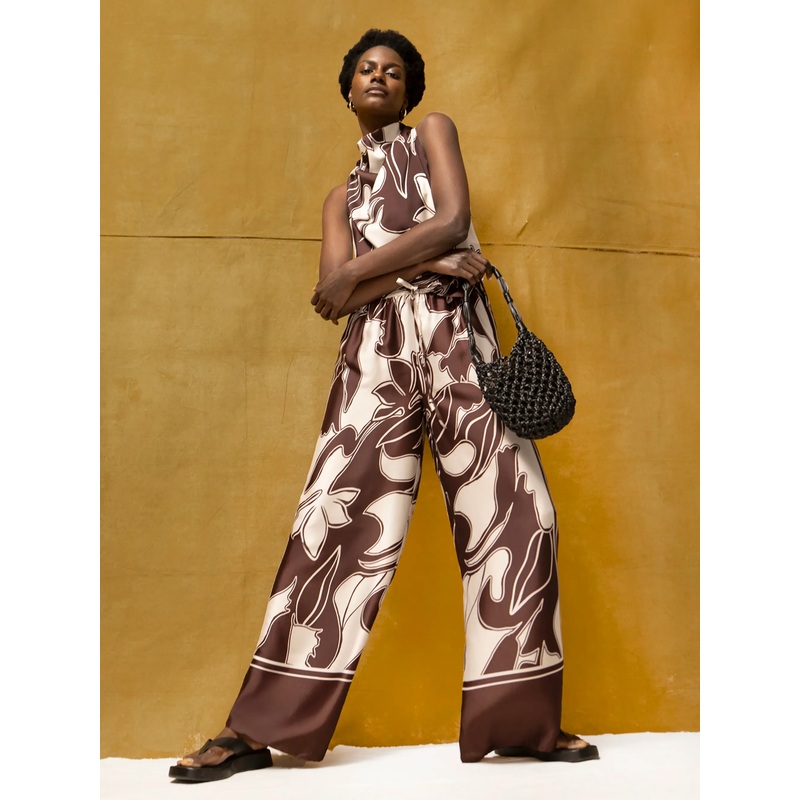 Brown Swirl Border Print Trouser