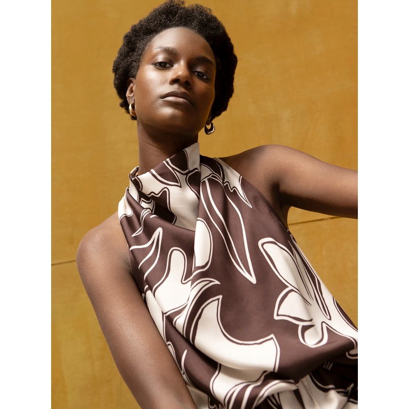 Brown Swirl Print Drape Top-6 & 8 & 10 & 12 & 14 & 16 & 18-Brown