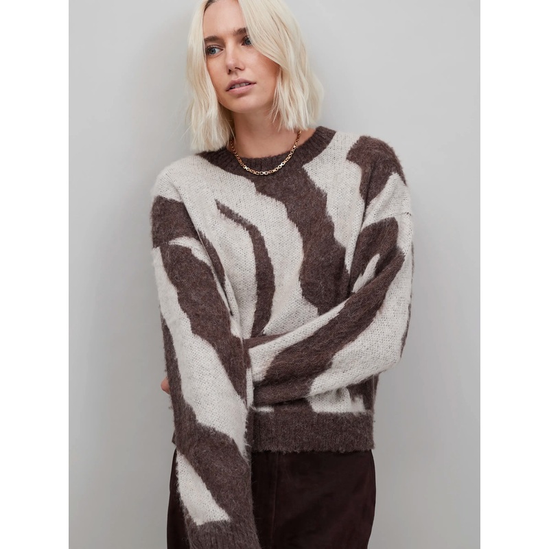 Brown Zebra Brushed Knit Jumper With Alpaca