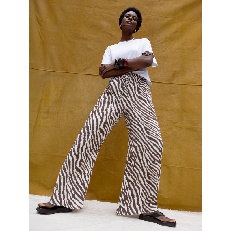 Brown Zebra Print Trousers-6 & 8 & 10 & 12 & 14 & 16 & 18-Brown