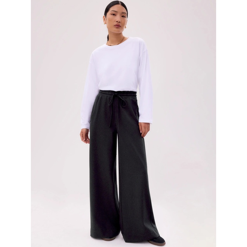 Charcoal Pinstripe Wide Leg Trousers
