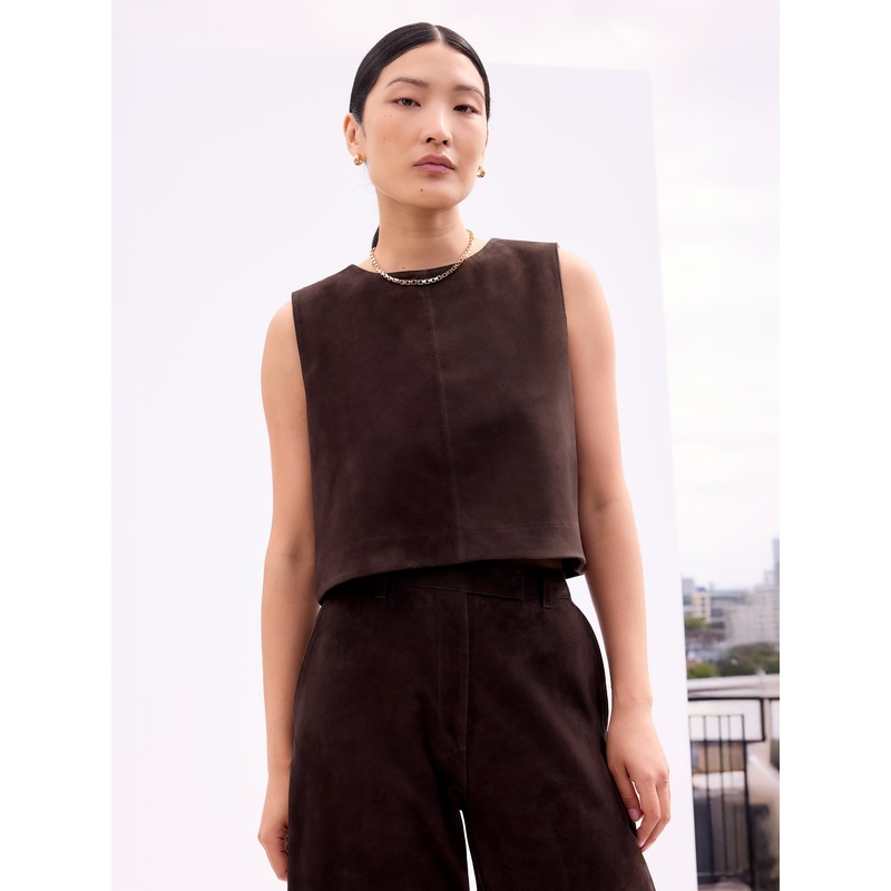 Chocolate Brown Suede Shell Top