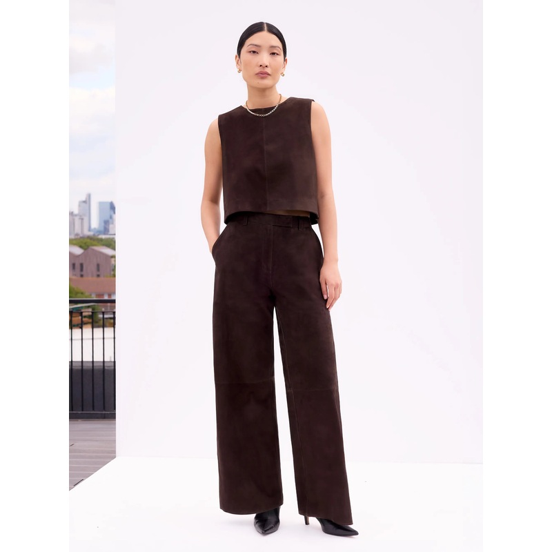 Chocolate Brown Suede Wide Leg Trousers
