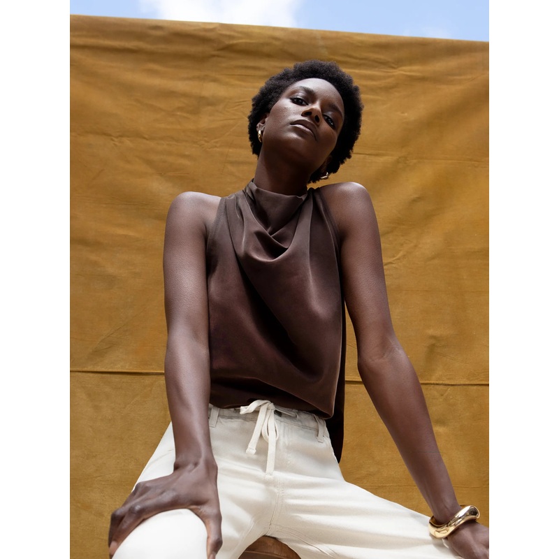 Chocolate Cowl Neck Drape Top-6 & 8 & 10 & 12 & 14 & 16 & 18-Brown