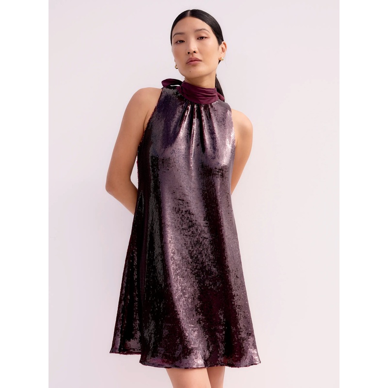 Freya Wine Red Sequinned Halterneck Mini Dress