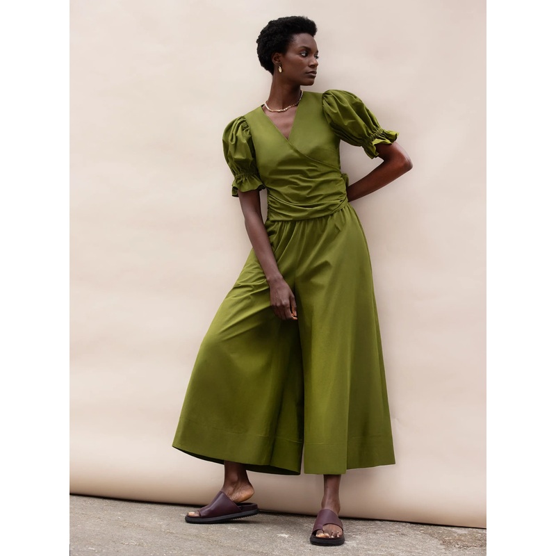 Khaki Cotton Poplin Culottes-6 & 8 & 10 & 12 & 14 & 16 & 18-Green