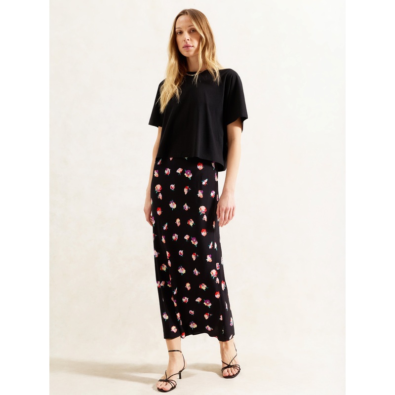 Multi Pansy Print Bias Cut Skirt